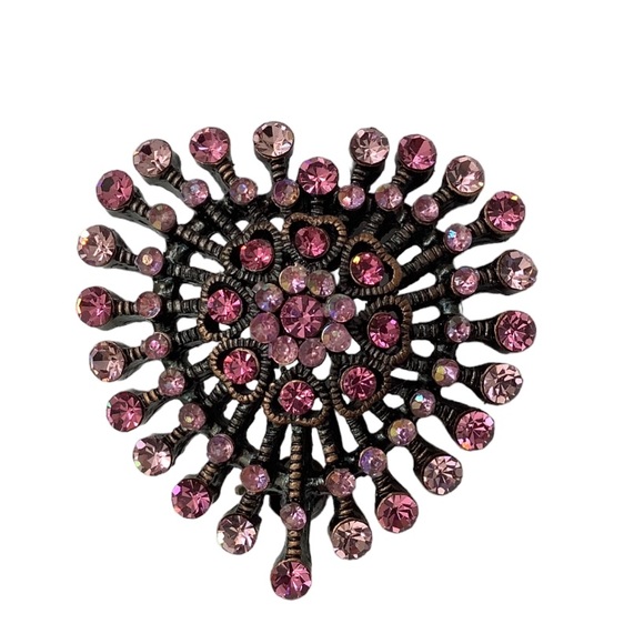Pink Rhinestone Heart Shaped Brooch - Picture 1 of 8